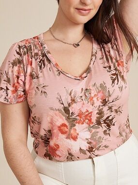 Maurice’s Plus Size Pink Floral Flutter Sleeve Tee 1X